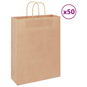 vidaXL papīra maisiņi 50 gab. ar rokturiem, brūni, 32x12x42 cm