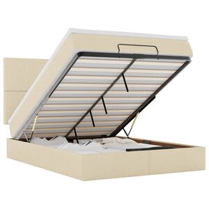 vidaXL Osmaņu gulta ar matraci & LEDs, krēmkrāsas, 140x200 cm, audums