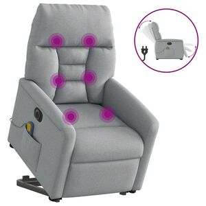 vidaXL elektrisks masāžas krēsls, paceļams, atgāžams, pelēks audums