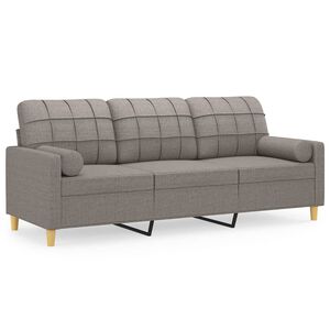vidaXL trīsvietīgs dīvāns ar spilveniem, pelēkbrūns, 180 cm, audums