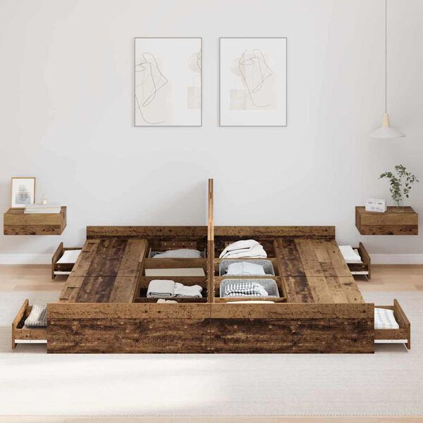 vidaXL Gultas ar uzglabā&scaron;anas vietu Vecs koks 200 x 200 cm