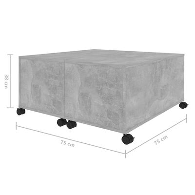 vidaXL kafijas galdiņš, betona pelēks, 75x75x38 cm, skaidu plāksne