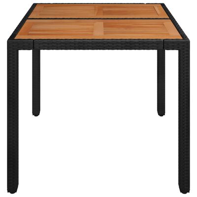 vidaXL dārza galds ar koka virsmu, 90x90x75 cm, melna PE rotangpalma