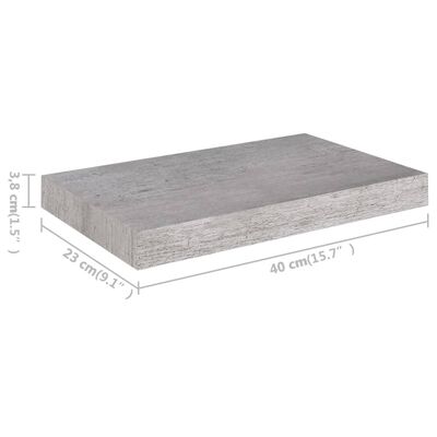 vidaXL sienas plaukti, 4 gab., betona pelēki, 40x23x3,8 cm, MDF