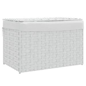 vidaXL veļas grozs ar vāku, balts, 55,5x35x34 cm, mākslīgā rotangpalma