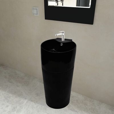Vannas istabas izlietne ar pjedestālu, keramiska, apaļa, melna