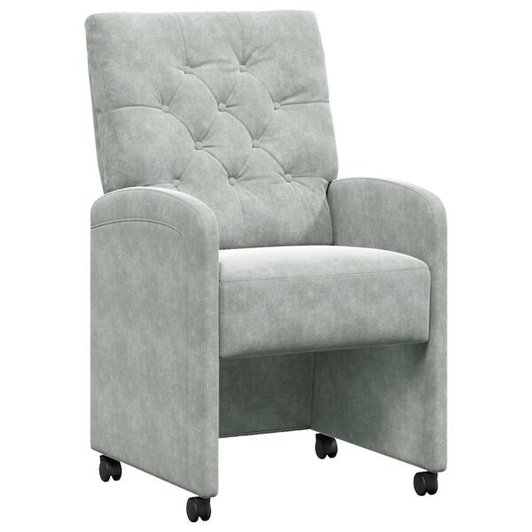 vidaXL Ēdamgalda krēsli ar ritenī&scaron;iem 2 pcs Gai&scaron;i pelēka Samts