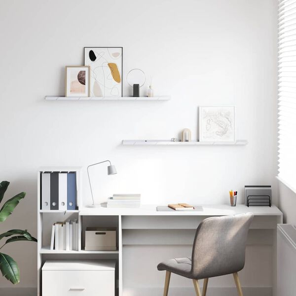 vidaXL Sienas plaukts ar plauktu 2 pcs Balts marmors 100 x 9 x 3 cm