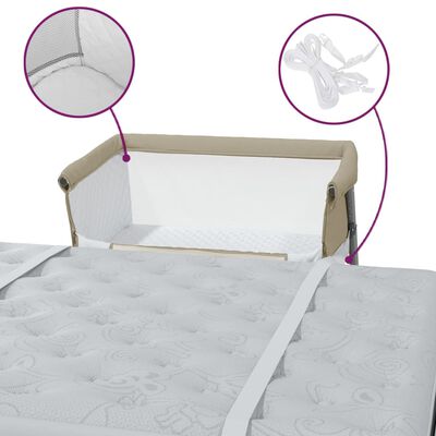 vidaXL bērnu gultiņa ar matraci, pelēkbrūns lina audums
