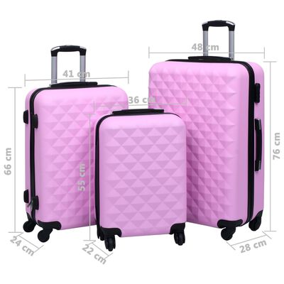 vidaXL cieto koferu komplekts, 3 gab., ABS, rozā
