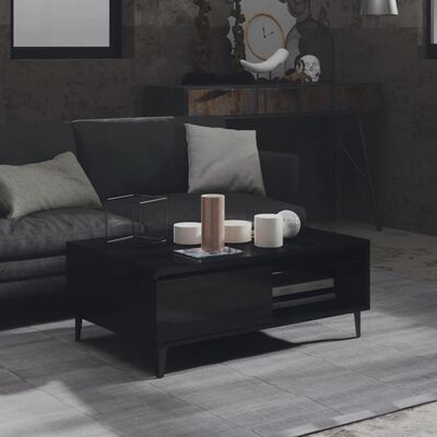 vidaXL kafijas galdiņš, 90x60x35 cm, spīdīgi melns, skaidu plāksne