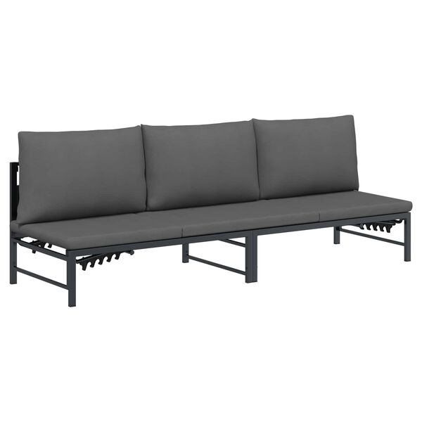 vidaXL 3-personu saules gulta Melns 200 x 62 x 59 cm Tekstilēna