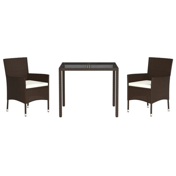 vidaXL 3-daļīgs dārza mēbeļu komplekts, matrači, brūna PE rotangpalma