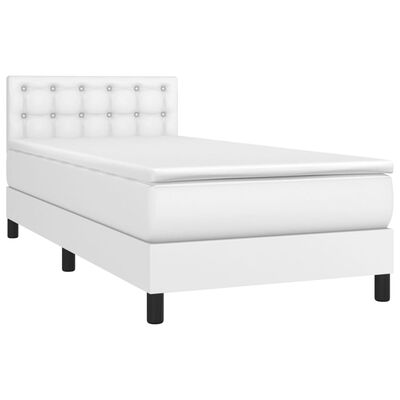 vidaXL atsperu gulta ar matraci, balta, 90x190 cm, mākslīgā āda