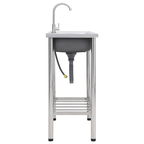 vidaXL kempinga izlietne ar vienu bļodu un krānu, nerūsējošs tērauds