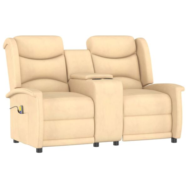 vidaXL četrvietīgs masāžas krēsls ar glāžu turētāju, krēmkrāsas