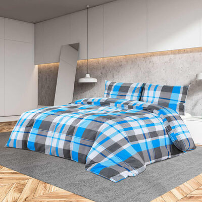 vidaXL gultasveļas komplekts, zils un pelēks, 155x220 cm, kokvilna