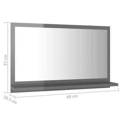 vidaXL vannasistabas spogulis, spīdīgi pelēks, 60x10,5x37 cm