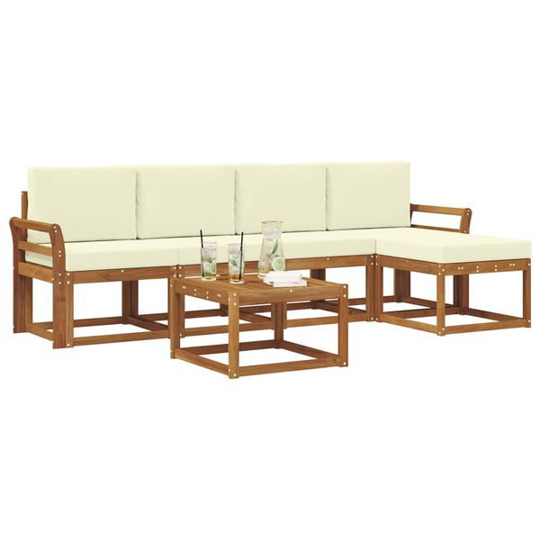 vidaXL Āra dīvānu komplekts ar spilvenu 6 pcs Dabisks un krējuma