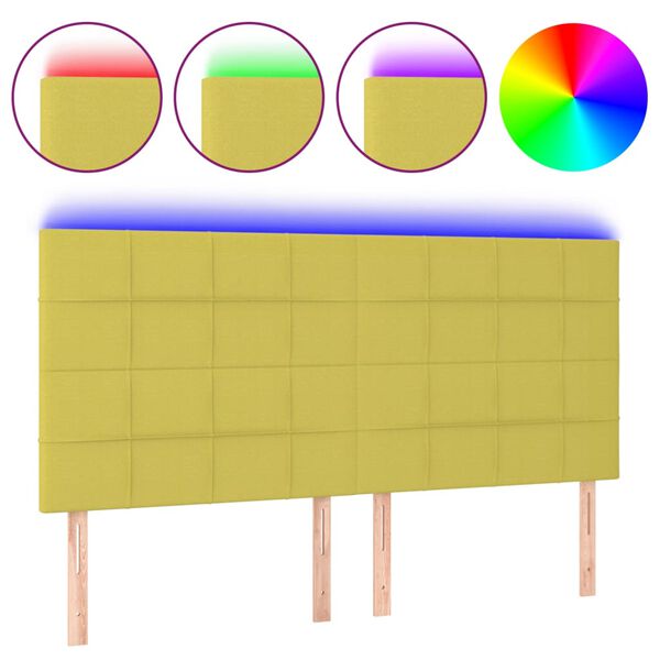 vidaXL gultas galvgalis ar LED, 160x5x118/128 cm, zaļ&scaron; audums