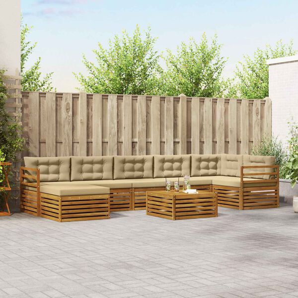 vidaXL Dīvāna komplekti 8 pcs Dabisks un bē&scaron;s Cietā akācijas koks