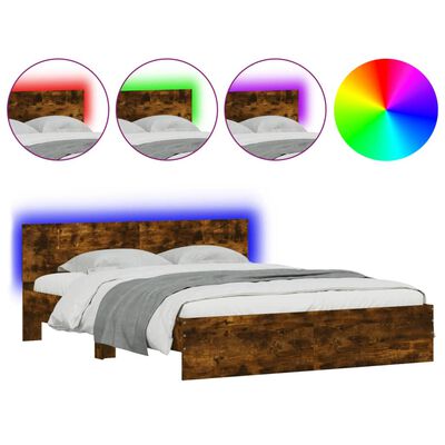 vidaXL gultas rāmis ar galvgali un LED, koka krāsa, 160x200 cm