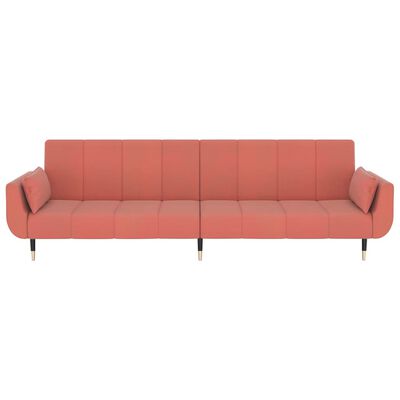 vidaXL 2-vietīga dīvāngulta ar diviem spilveniem, rozā samts