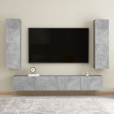 vidaXL TV skapīši, 2 gb., 30,5x30x110 cm, betonpelēki, skaidu plāksne