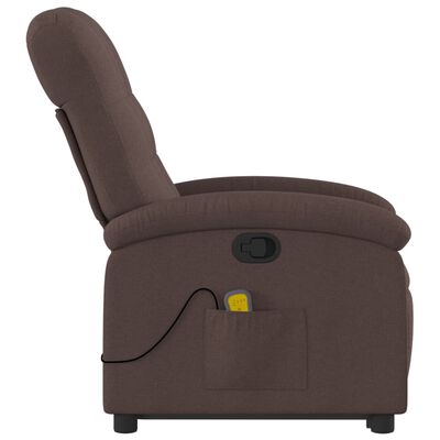 vidaXL masāžas krēsls, paceļams, atgāžams, tumši brūns audums