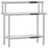 vidaXL virtuves darba galds ar plauktu, 110x55x120 cm, tērauds