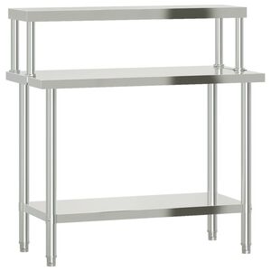 vidaXL virtuves darba galds ar plauktu, 110x55x120 cm, tērauds