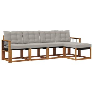 vidaXL Āra dīvānu komplekts ar spilvenu 5 pcs Dabīgs un gai&scaron;i pelēks