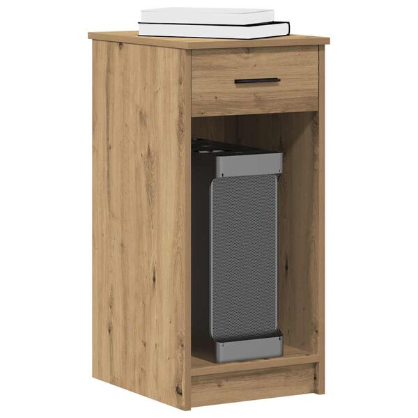 vidaXL Datora torņa statīvs ar atvilktni, koka krāsa, 35x45x77 cm