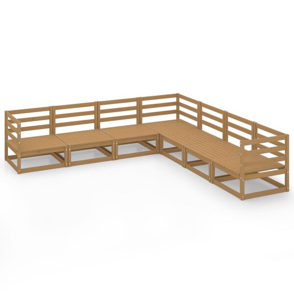 vidaXL 7-daļīgs dārza atpūtas mēbeļu komplekts, brūns priedes koks