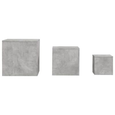 vidaXL galdiņi, 3 gab., betona pelēki, skaidu plāksne