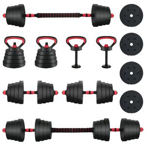 vidaXL 4-in-1 hanteles komplekts 40kg Melns un sarkans