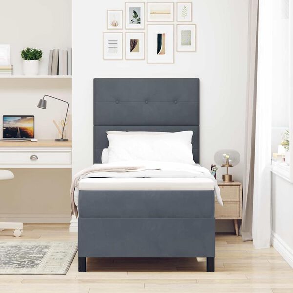 vidaXL Kastītes atsperu gulta Tum&scaron;i pelēks 90 x 190 cm audums