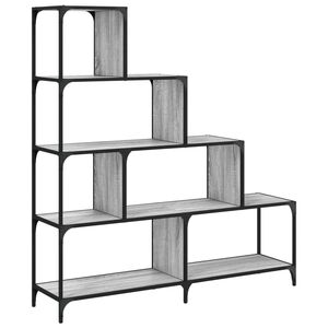 vidaXL grāmatu plaukts, 4 līmeņi, pelēks, 139x33,5x149 cm, koks