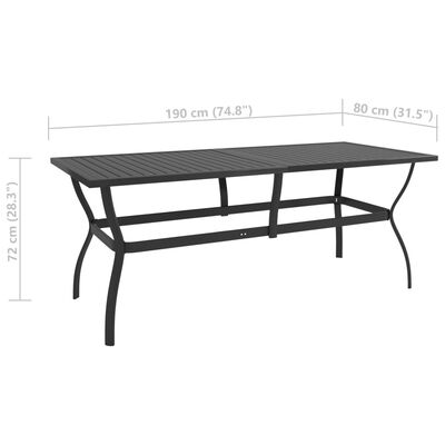 vidaXL dārza galds, antracītpelēks, 190x80x72 cm, tērauds