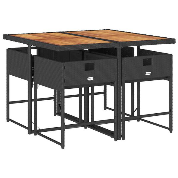 vidaXL 5-daļīgs dārza mēbeļu komplekts, matrači, melna PE rotangpalma