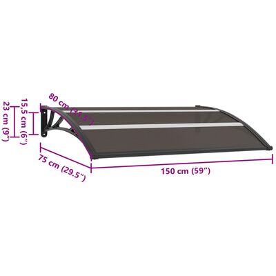 vidaXL durvju jumtiņš, melns, 150x80 cm, PC