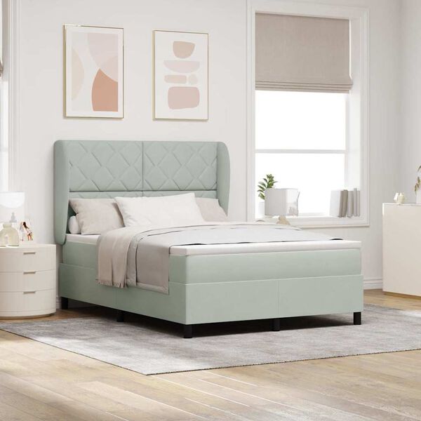 vidaXL Kastītes atsperu gulta Gai&scaron;i pelēks 190 x 140 cm Poliesters