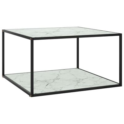 vidaXL kafijas galdiņš, 90x90x50 cm, melnbalts marmora raksts, stikls