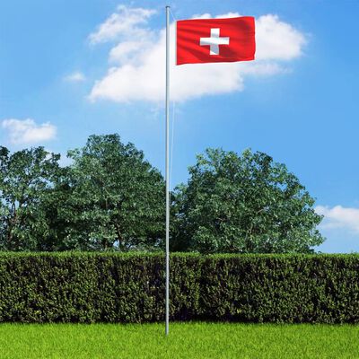vidaXL Šveices karogs un karoga masts, alumīnijs, 4 m