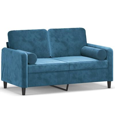 vidaXL divvietīgs dīvāns ar spilveniem, zils, 120 cm, samts