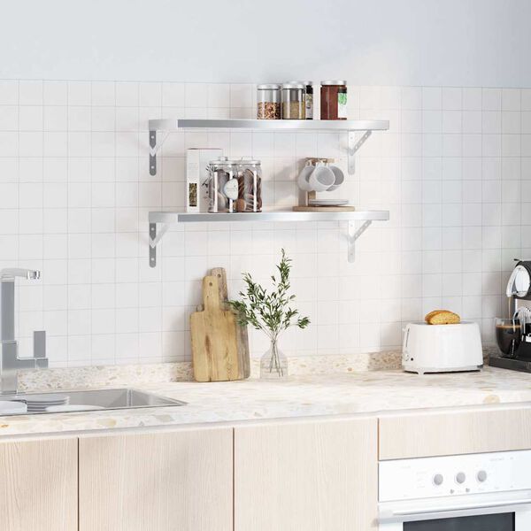 vidaXL sienas plaukti, 2 gab., 75x23,5 cm, sudraba krāsā, tērauds