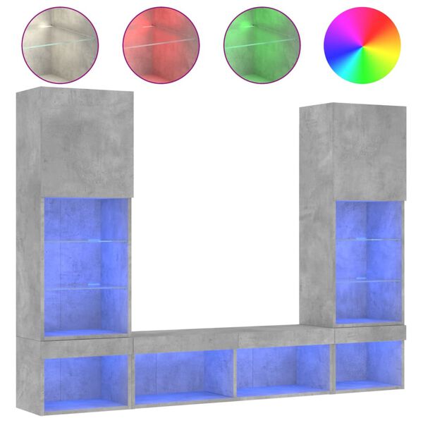 vidaXL 5-daļīgs TV skapīšu komplekts ar LED, betona pelēks