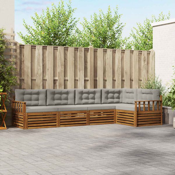 vidaXL Āra dīvānu komplekts ar spilvenu 5 pcs Dabīgs un gai&scaron;i pelēks