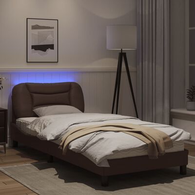 vidaXL gultas rāmis ar LED, brūns, 80x200 cm, mākslīgā āda