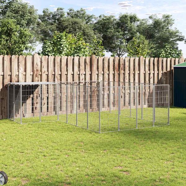 vidaXL suņu voljērs, sudraba krāsa, 8,47 m², tērauds